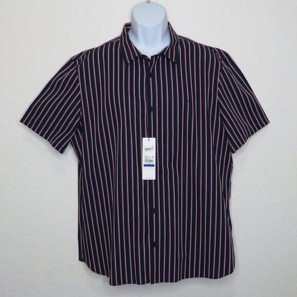 Calvin Klein* Men's Short Sleeve Button Down Curved Hem Stripe Shirt~ Size XL - Picture 1 of 10